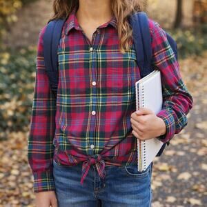 Crewcuts Girls Plaid Flannel Tie Front Button Down Shirt Size 14